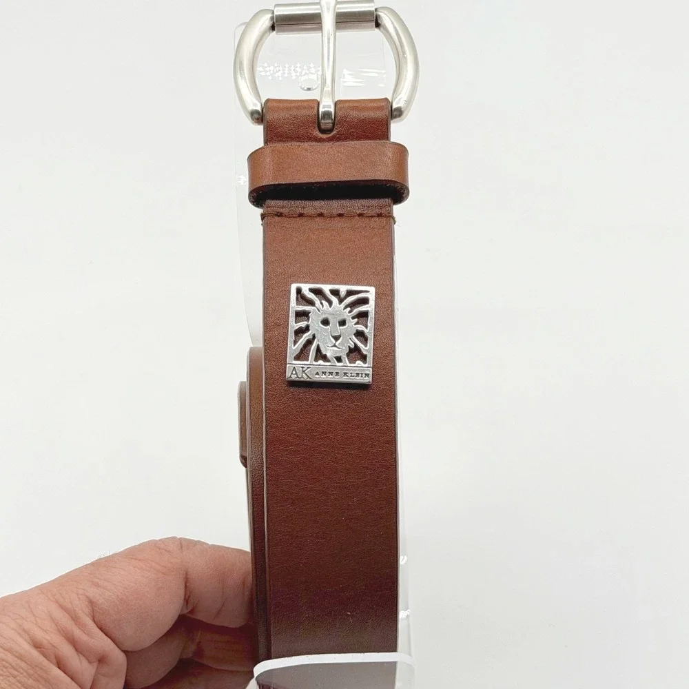 Anne‎ Klein Brown Genuine Leather Belt Womens M Logo Contemporary Classic Preppy